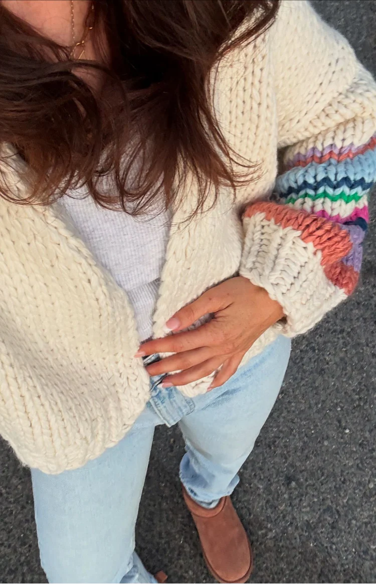 Bad Habits Cream Multi Knit Cardigan - Image 9