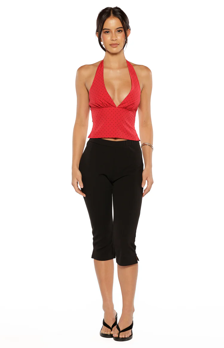 Beau Red Chiffon Polka Dot Halter Neck Top - Image 9