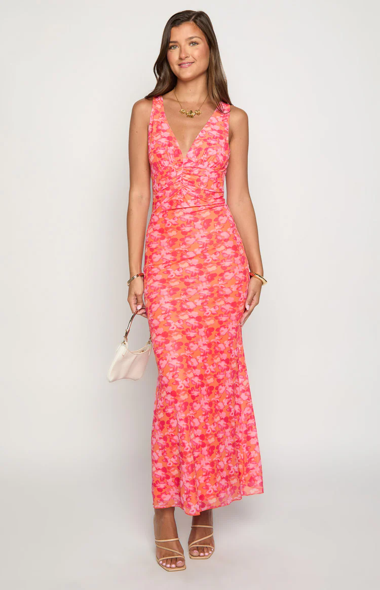 Beck Orange Floral Print Maxi Dress - Image 3