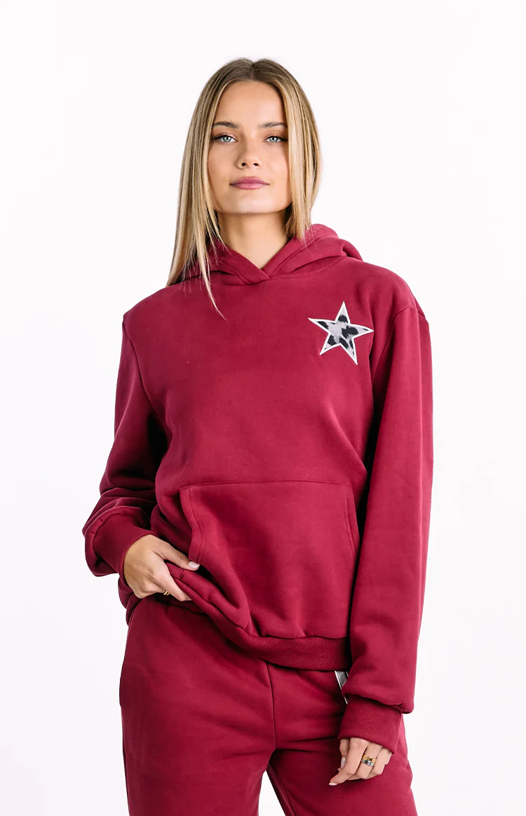 Beginning Burgundy Leopard Star Hoodie - Image 2