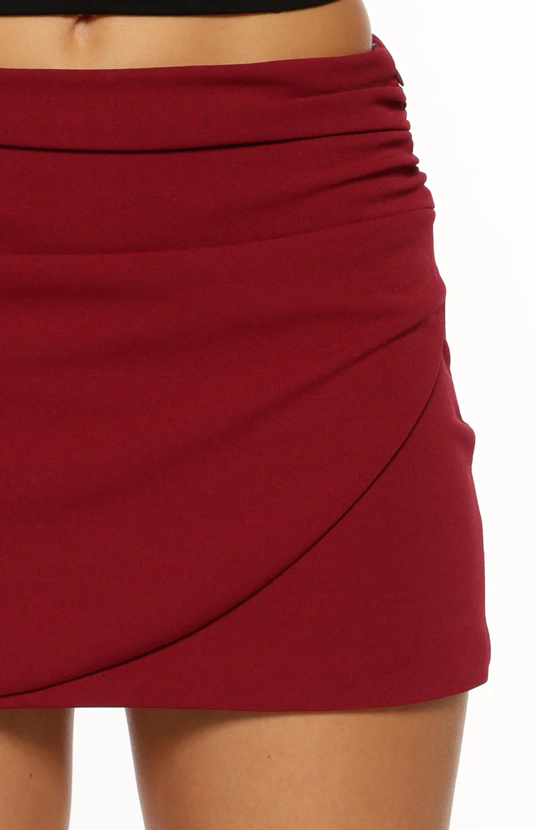 Bellah Burgundy Wrap Mini Skirt - Image 8