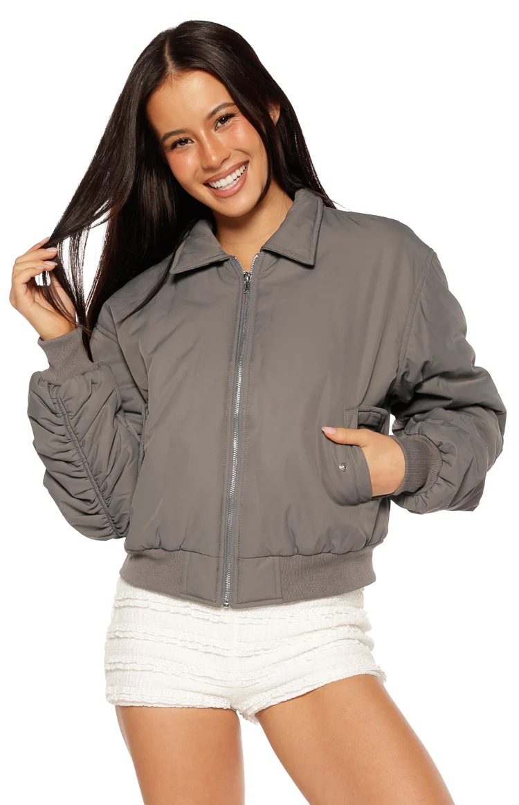 Benson Grey Puff Bomber Jacket - Image 2