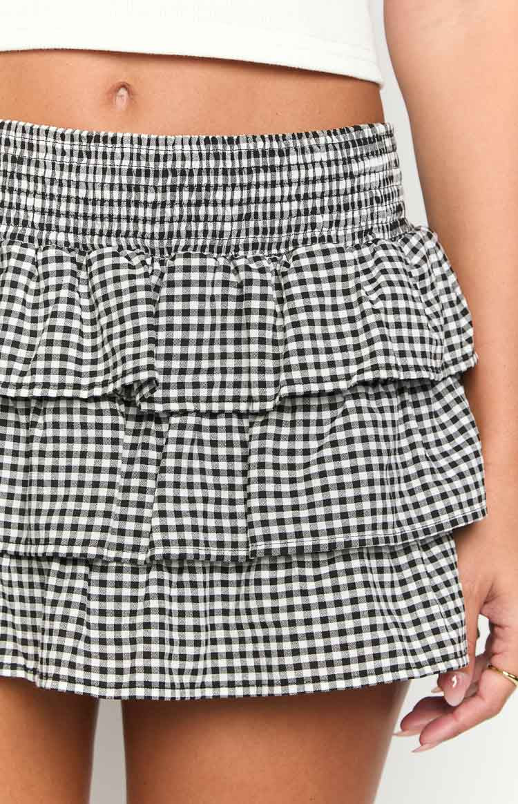 Betsy Black Gingham Ruffle Mini Skirt - Image 6