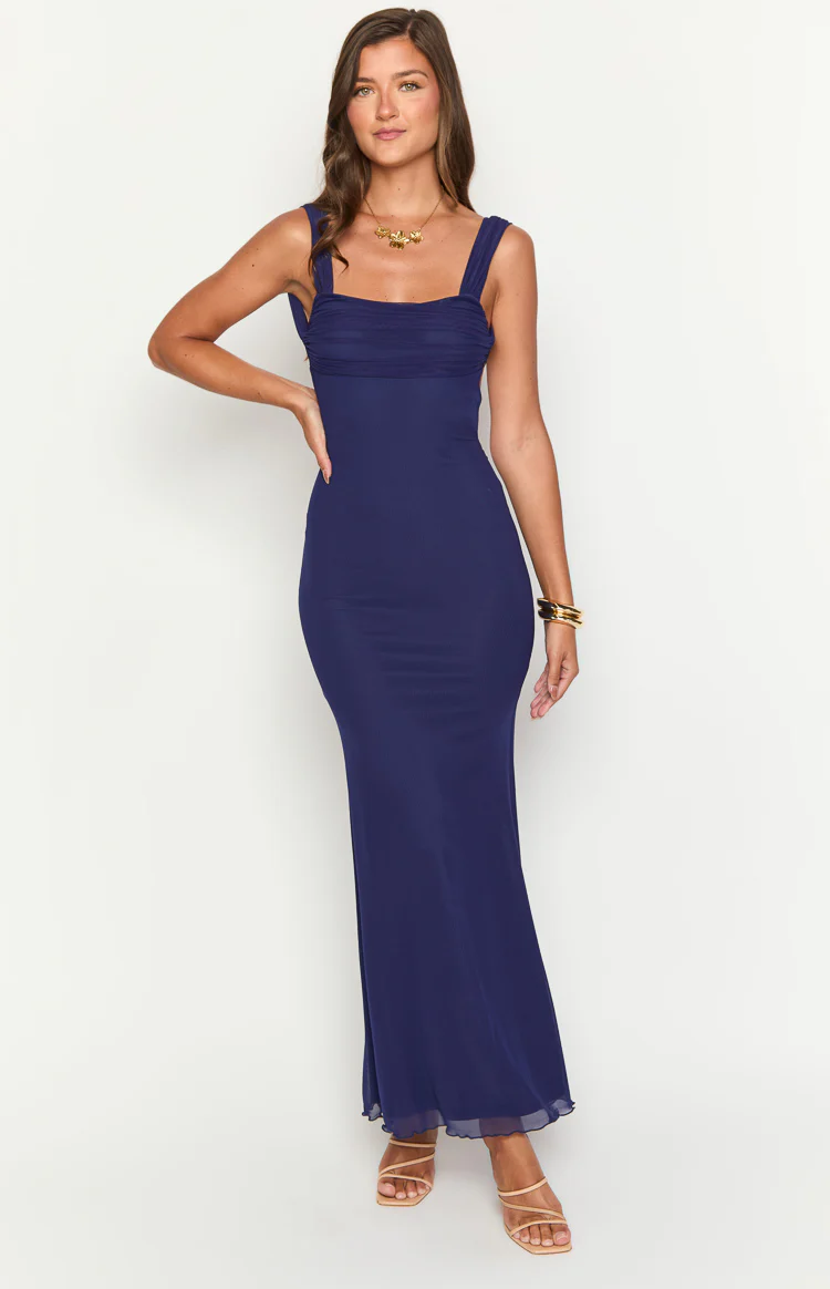 Beverley Navy Mesh Maxi Dress - Image 2