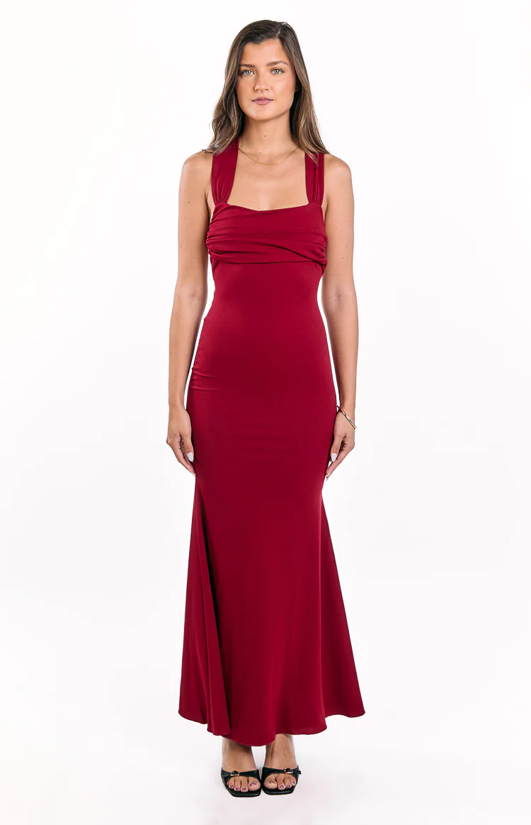 Beverley Wine Crepe Maxi Dress - Image 5