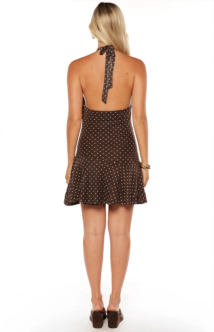 Billy Brown Polka Dot Cowl Mesh Mini Dress - Image 7