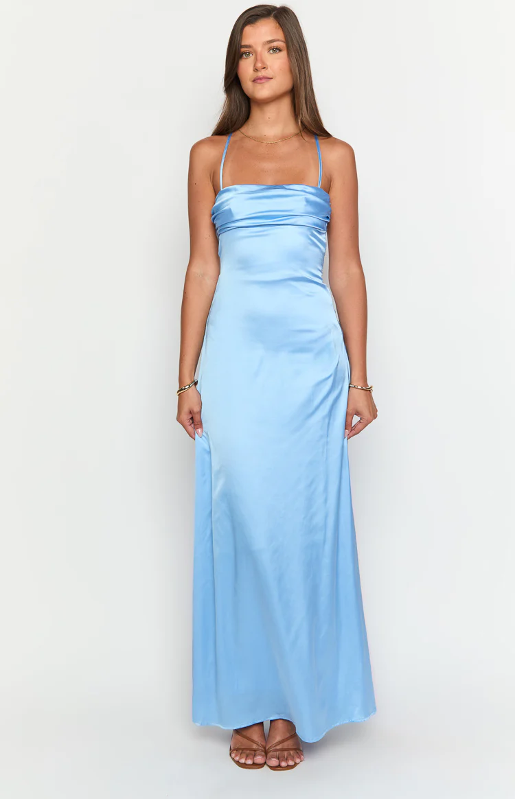 Blaise Blue Satin Maxi Dress - Image 2