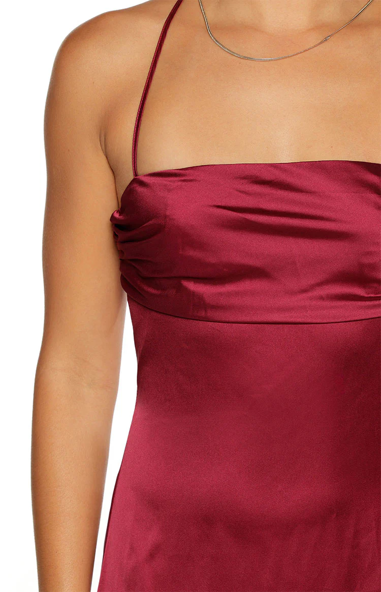 Blaise Burgundy Satin Maxi Dress - Image 8