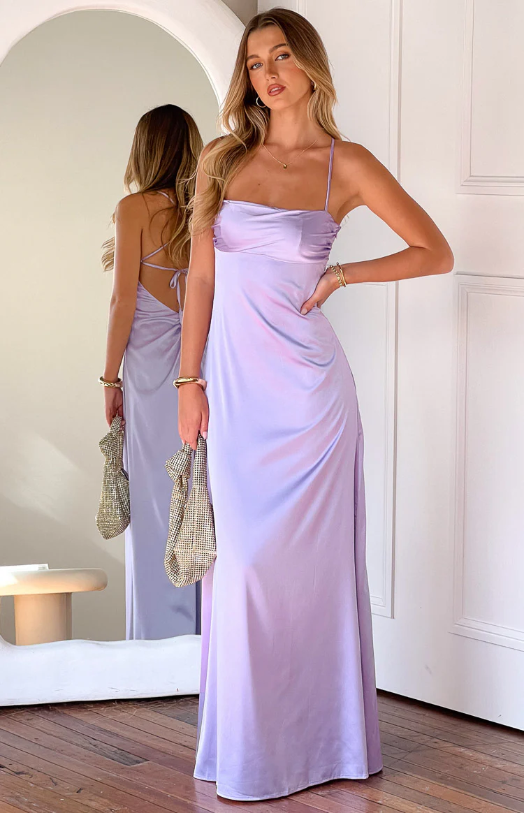 Blaise Lilac Satin Maxi Dress - Image 10