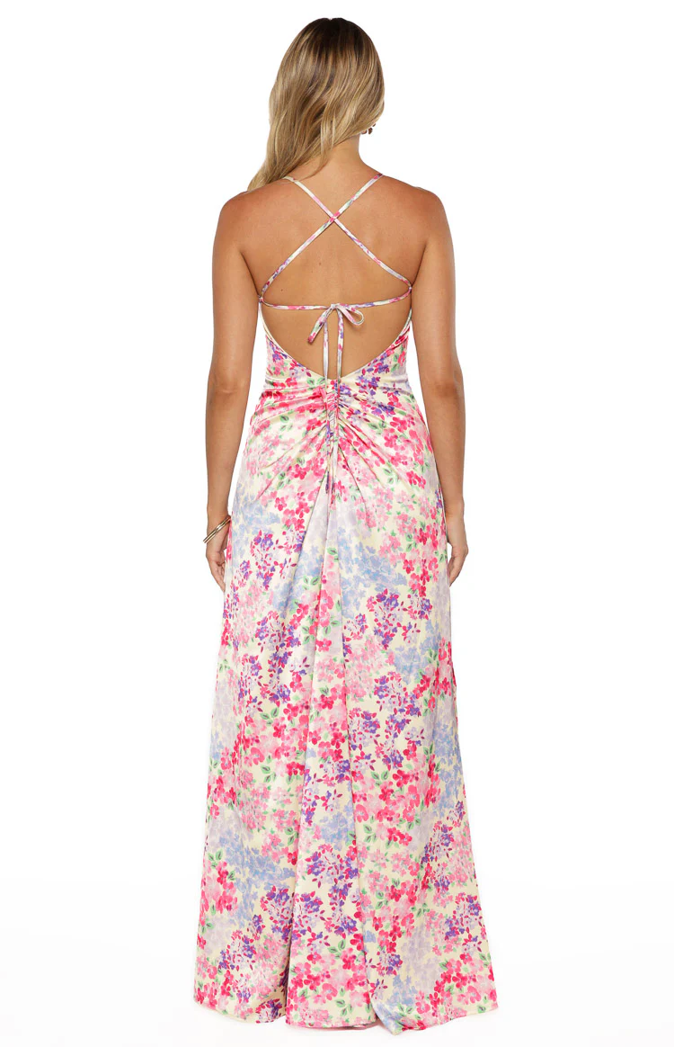 Blaise Multi Floral Satin Maxi Dress - Image 4