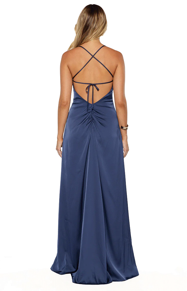Blaise Navy Satin Maxi Dress - Image 10