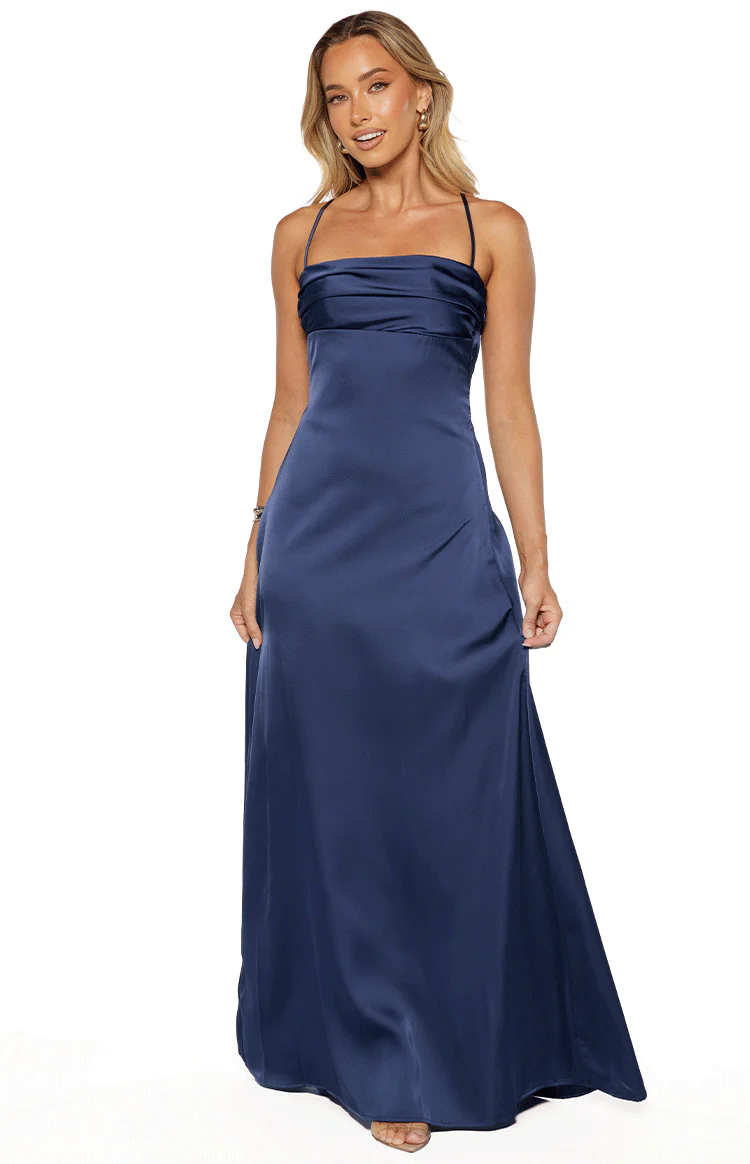 Blaise Navy Satin Maxi Dress - Image 2