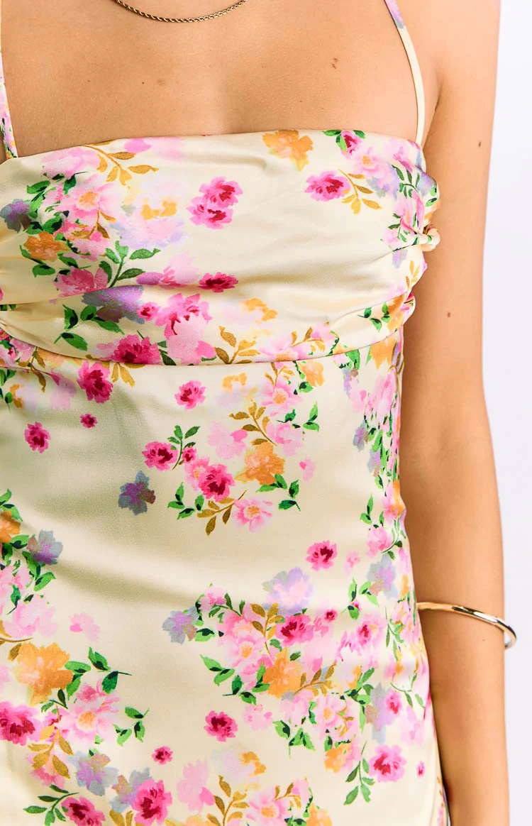 Blaise Yellow Bloom Satin Maxi Dress - Image 6