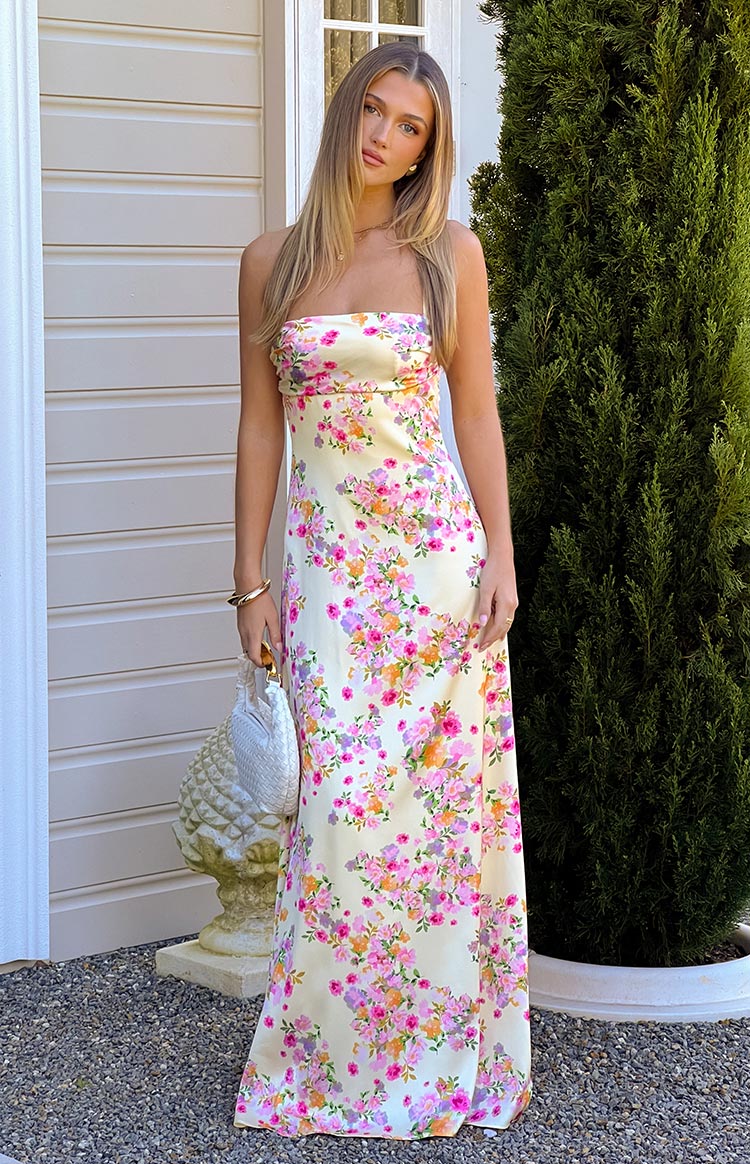 Blaise Yellow Bloom Satin Maxi Dress - Image 7