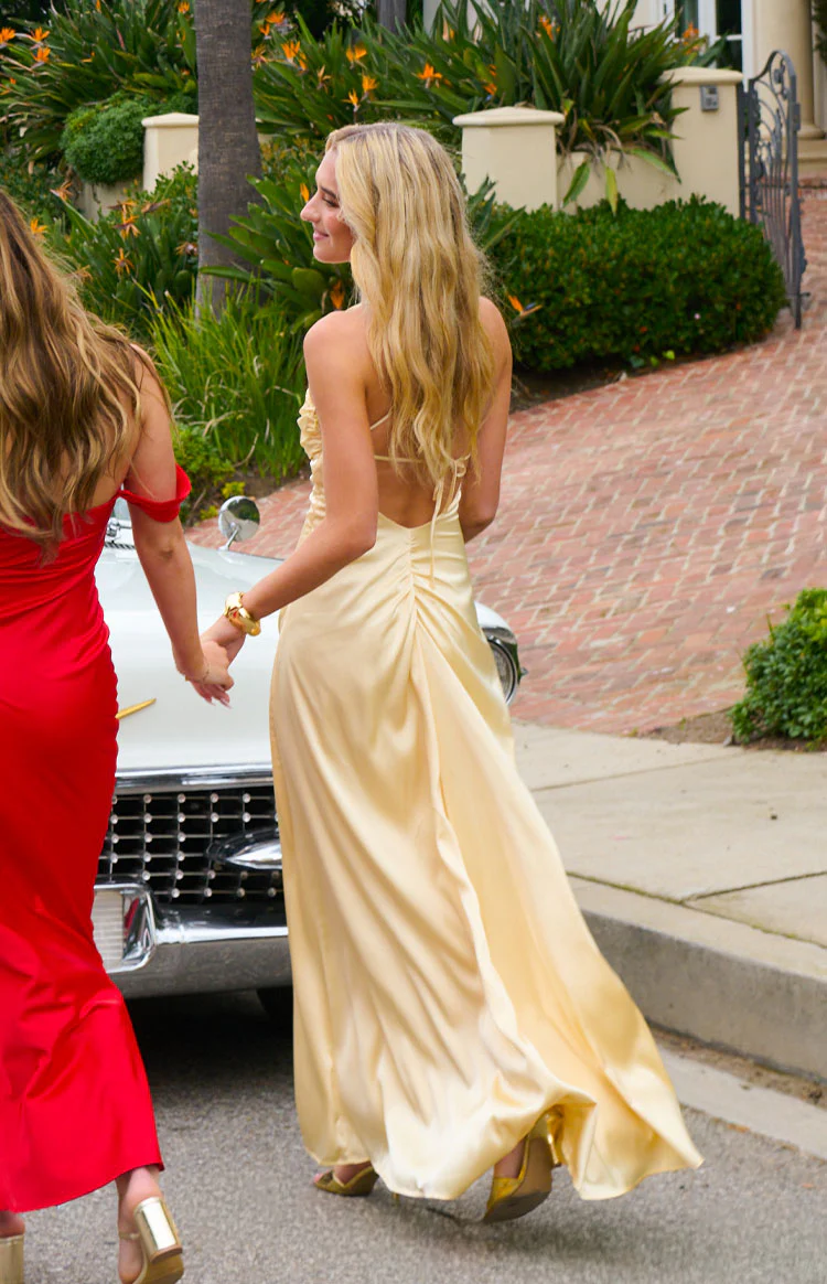 Blaise Yellow Satin Maxi Dress - Image 4