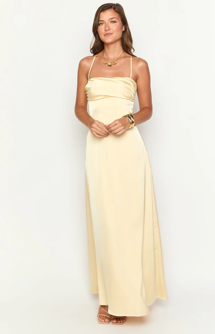 Blaise Yellow Satin Maxi Dress - Image 6
