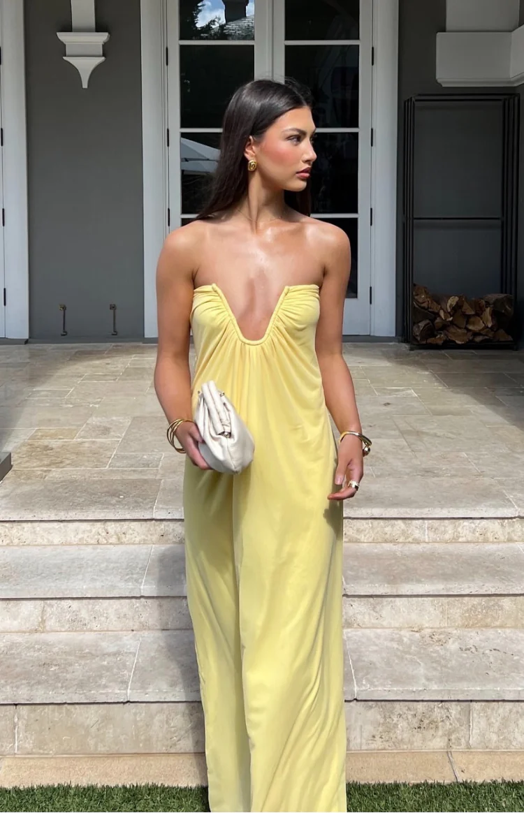 Braelyn Yellow Strapless Maxi Dress - Image 11