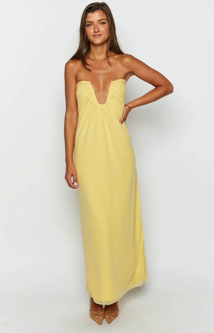 Braelyn Yellow Strapless Maxi Dress - Image 2