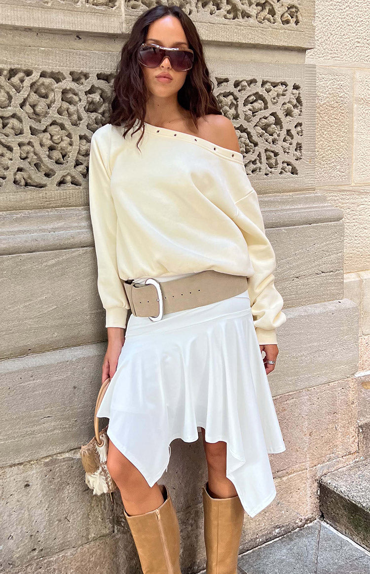 Brighton White Asymmetrical Midi Skirt - Image 3
