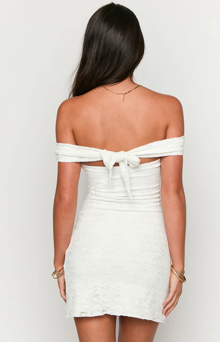 Britney White Lace Off The Shoulder Mini Dress - Image 6