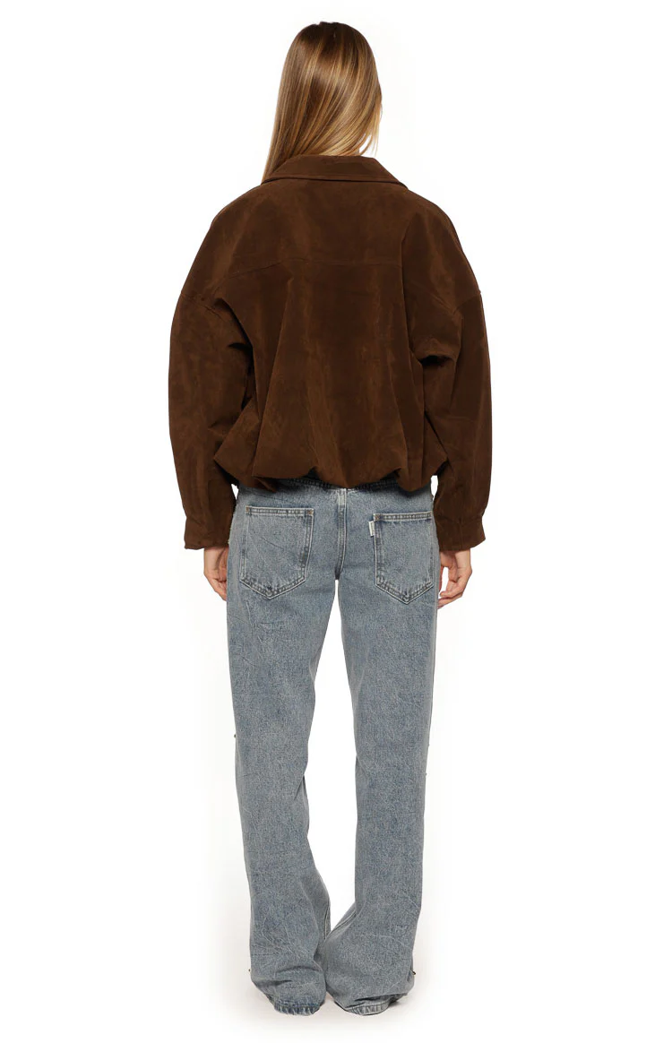 Brookie Brown Suedette Cuff Sleeve Bomber Jacket - Image 5