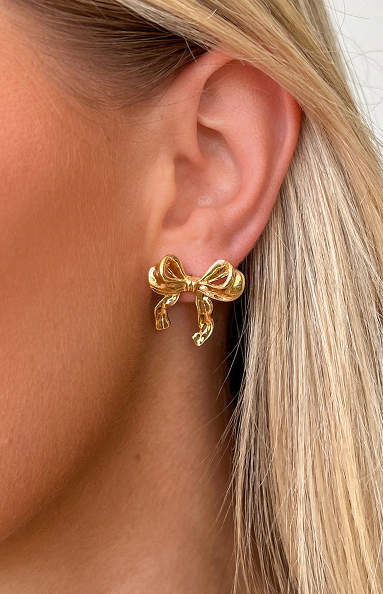 Calista Gold Bow Earrings - Image 2