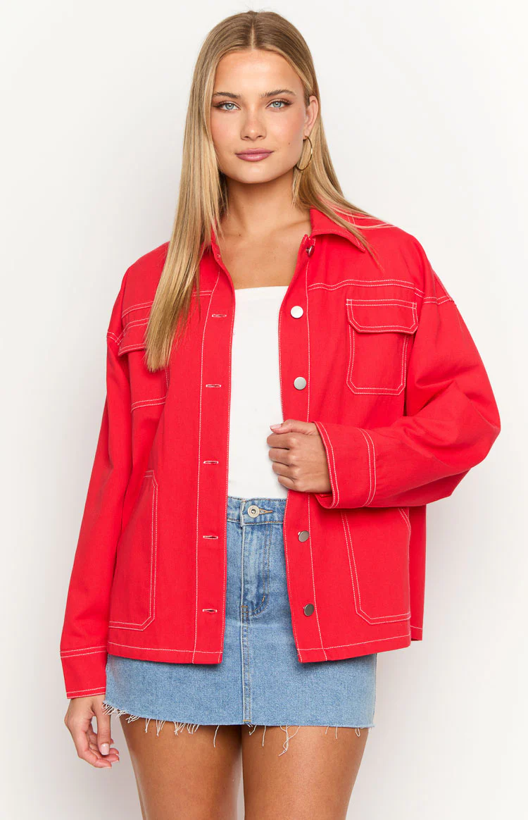 Callie Red Denim Jacket - Image 2