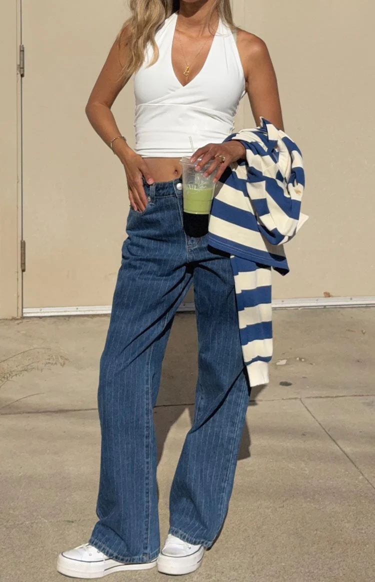 Calliope Pinstripe Mid Wash Mid Rise Slouchy Jeans - Image 12