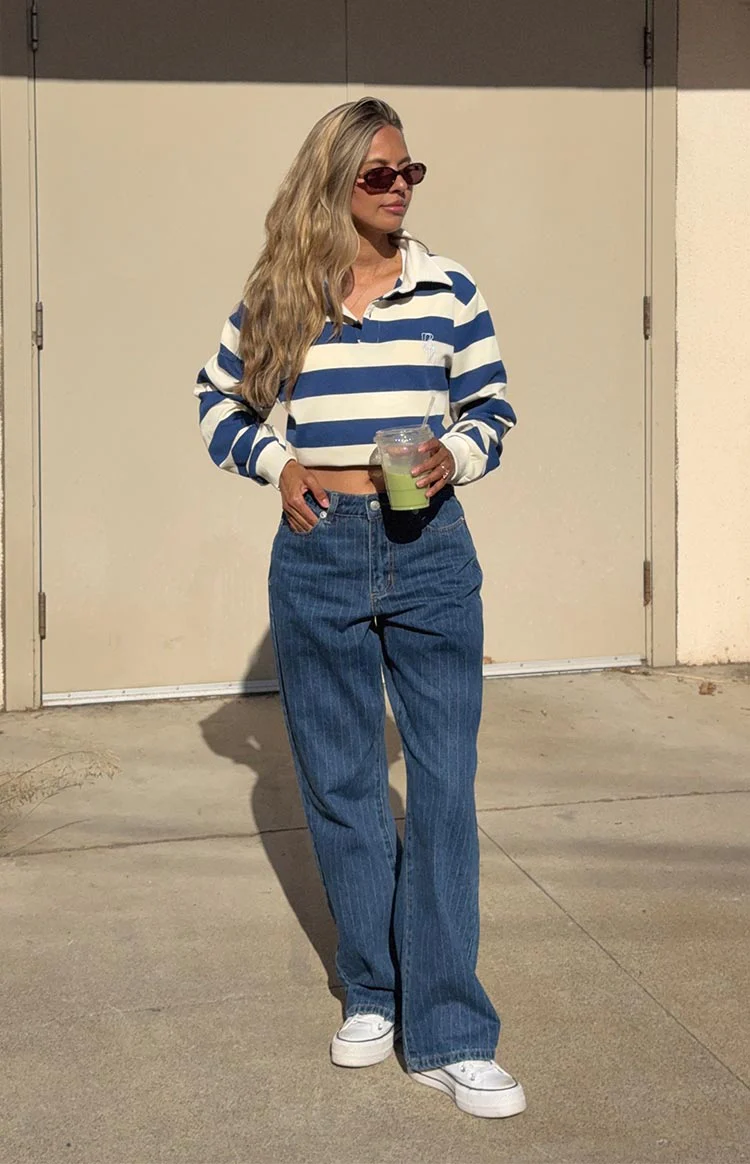 Calliope Pinstripe Mid Wash Mid Rise Slouchy Jeans - Image 13