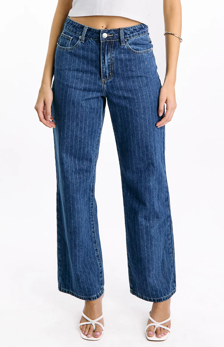 Calliope Pinstripe Mid Wash Mid Rise Slouchy Jeans - Image 2