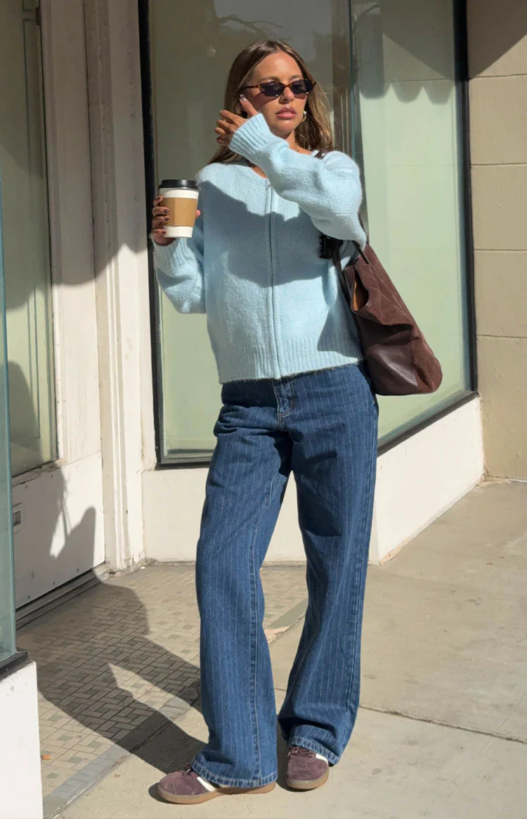 Calliope Pinstripe Mid Wash Mid Rise Slouchy Jeans - Image 3