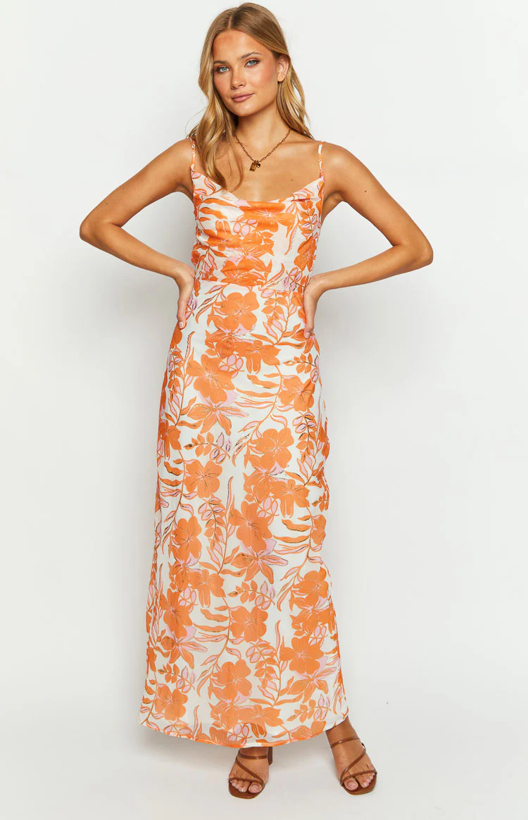 Cambri Orange Floral Chiffon Maxi Dress - Image 2