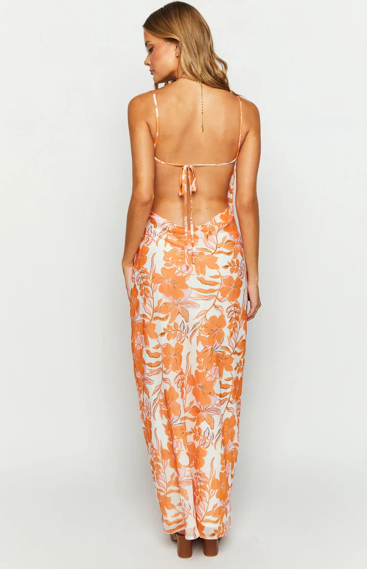 Cambri Orange Floral Chiffon Maxi Dress - Image 5