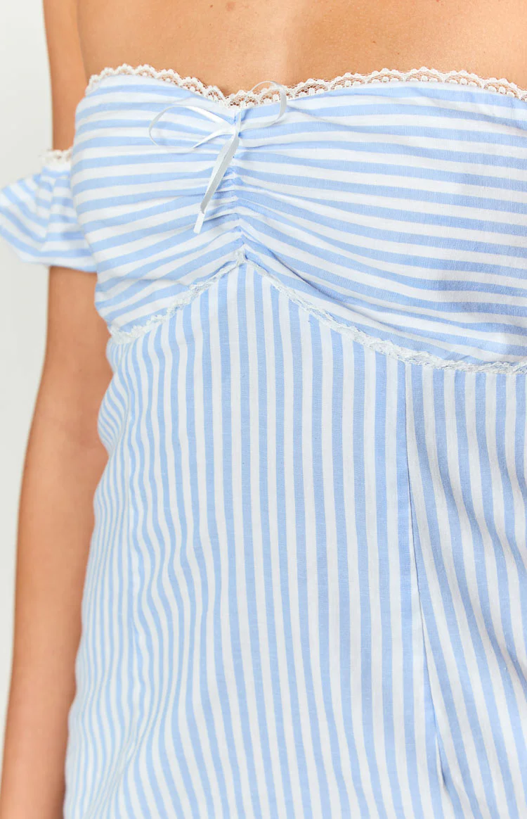 Charlie Blue Striped Off Shoulder Mini Dress - Image 6