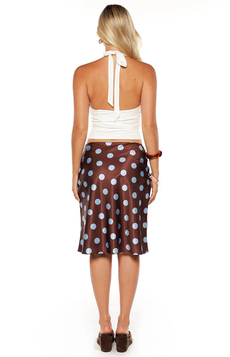 Charlize Brown and Blue Polka Dot Midi Skirt - Image 6