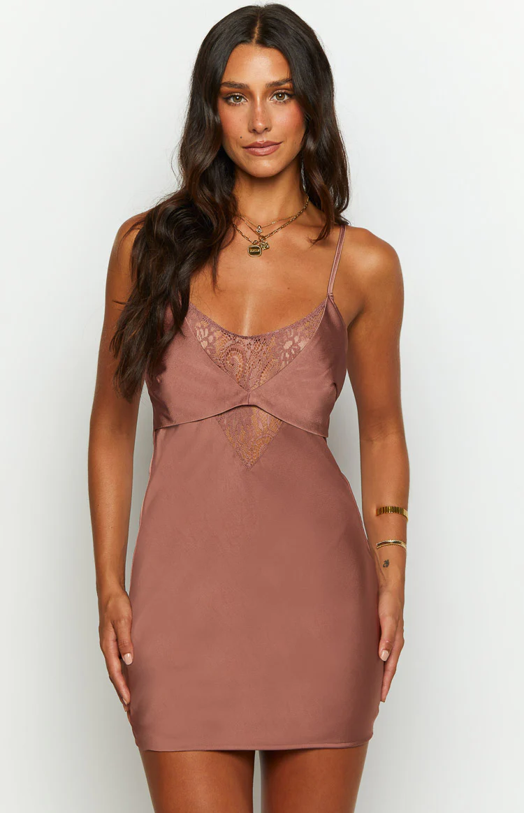 Clarissa Brown Slip Mini Dress - Image 3