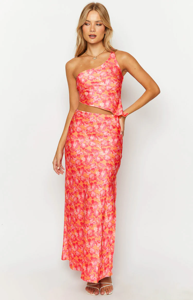 Claudi Orange And Pink Satin Maxi Skirt - Image 3