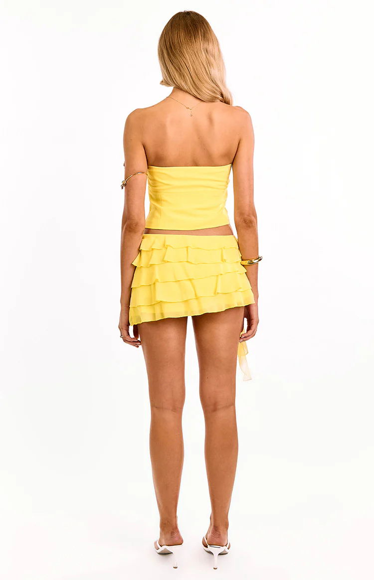 Cody Yellow Ruffle Hibiscus Trim Mini Skirt - Image 8