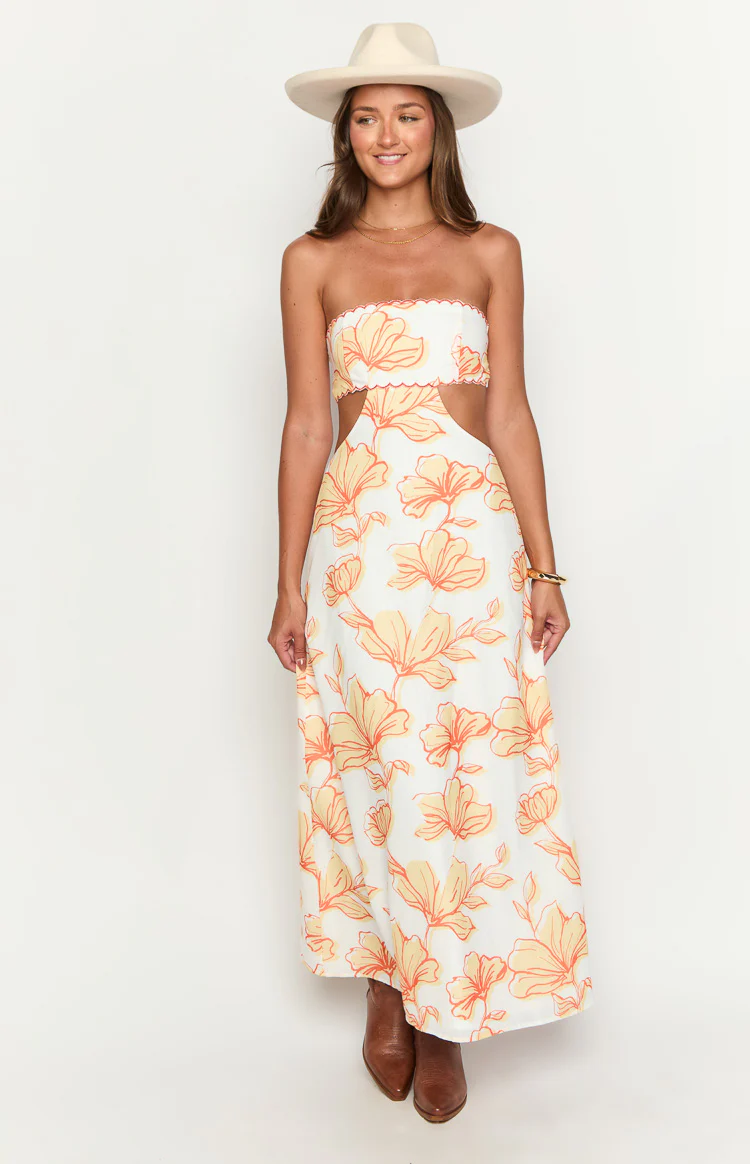 Coen Orange Floral Strapless Maxi Dress - Image 3