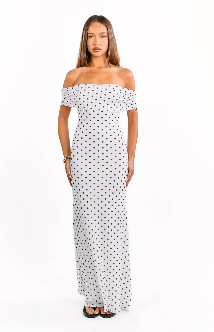Cole White Polka Mesh Maxi Dress - Image 11