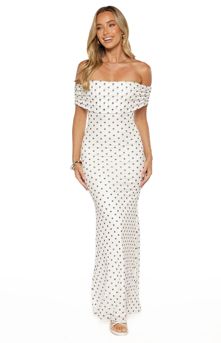 Cole White Polka Mesh Maxi Dress - Image 2