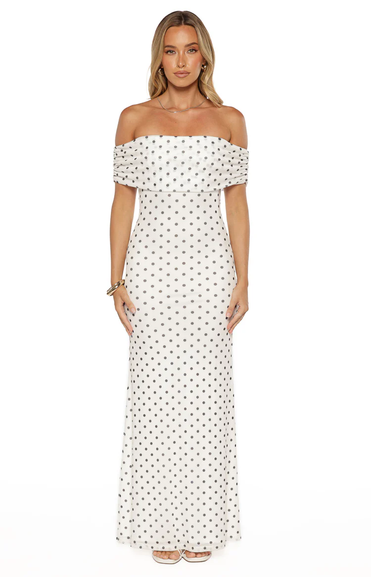 Cole White Polka Mesh Maxi Dress - Image 3
