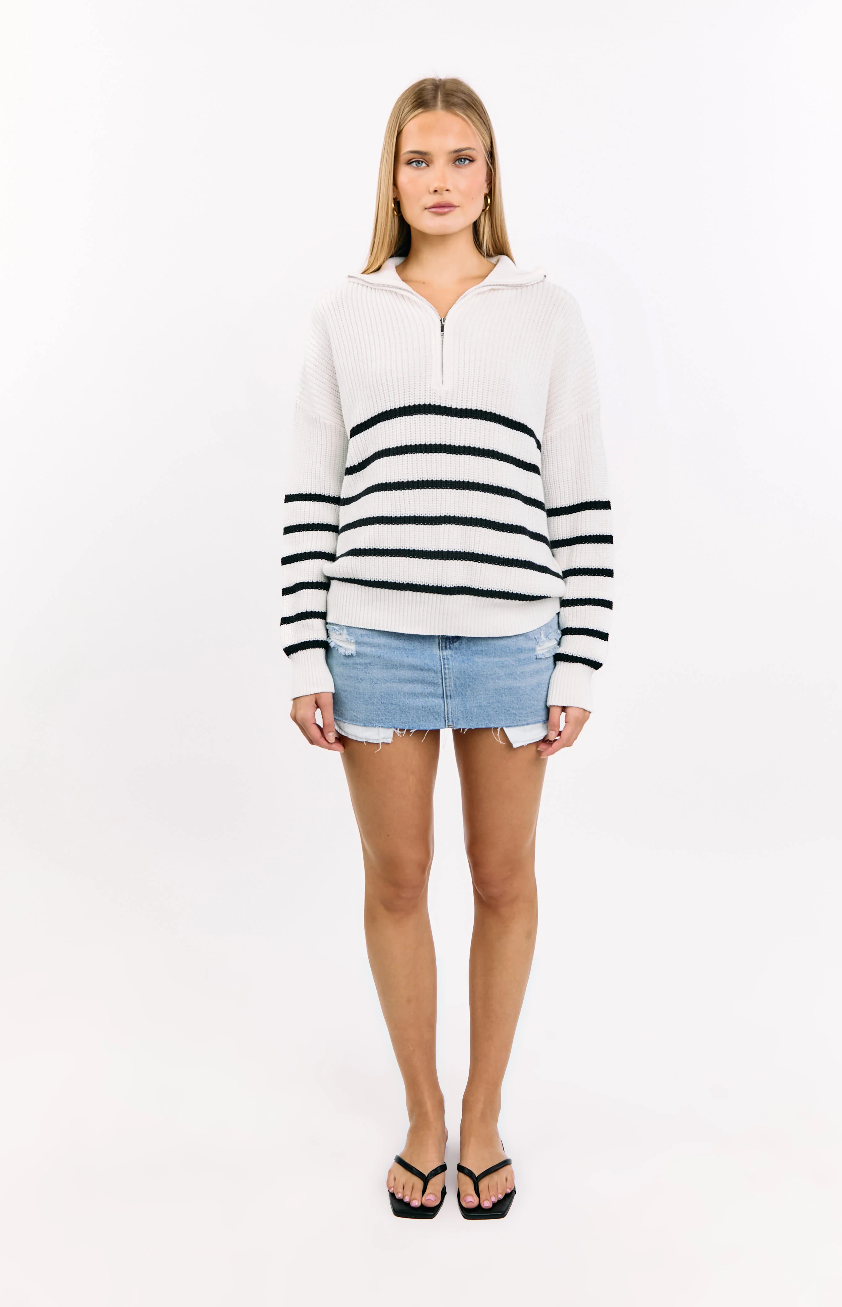 Copenhagen Cream Stripe Quarter Zip Knit Jumper - Image 3