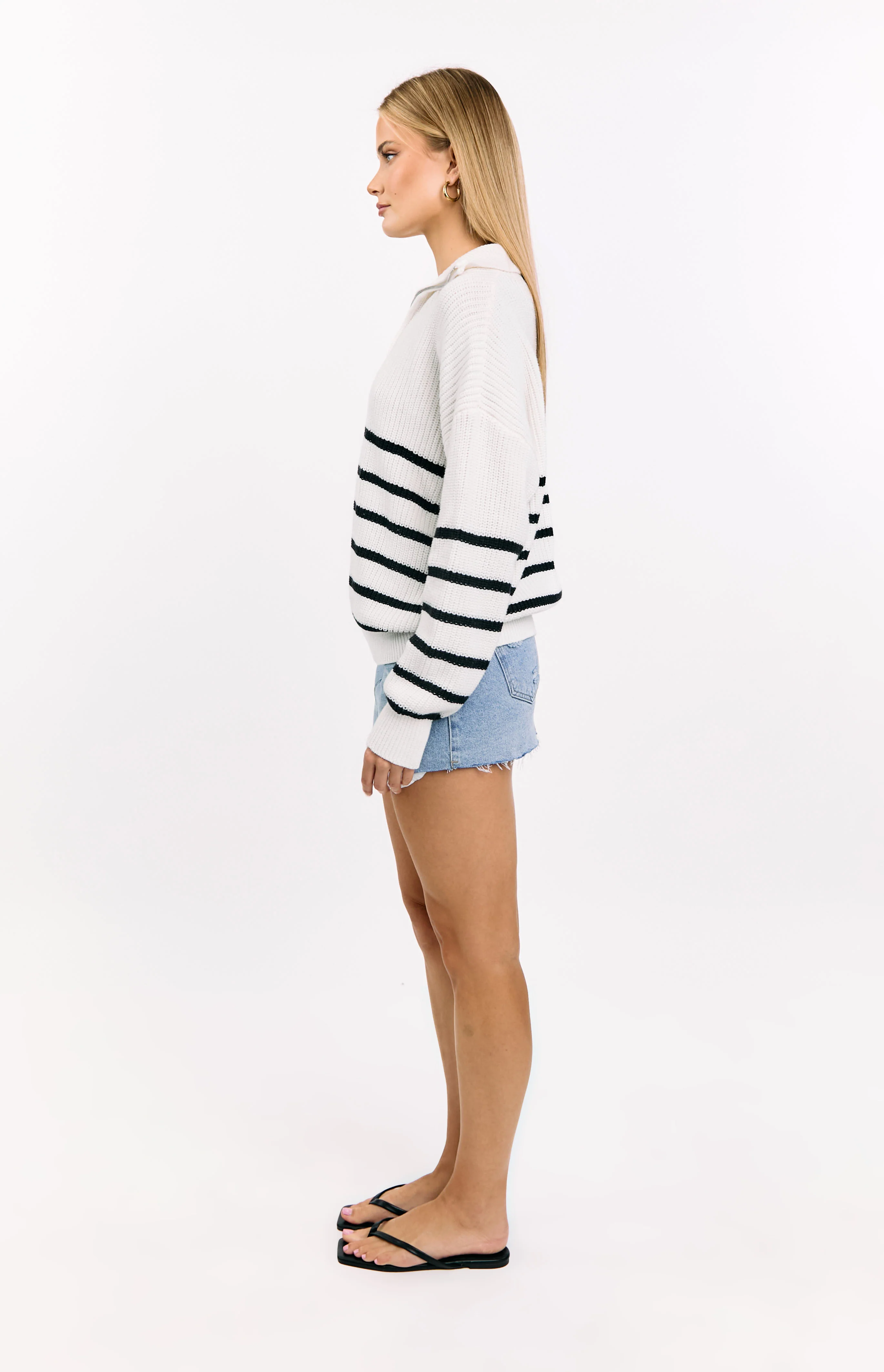 Copenhagen Cream Stripe Quarter Zip Knit Jumper - Image 4