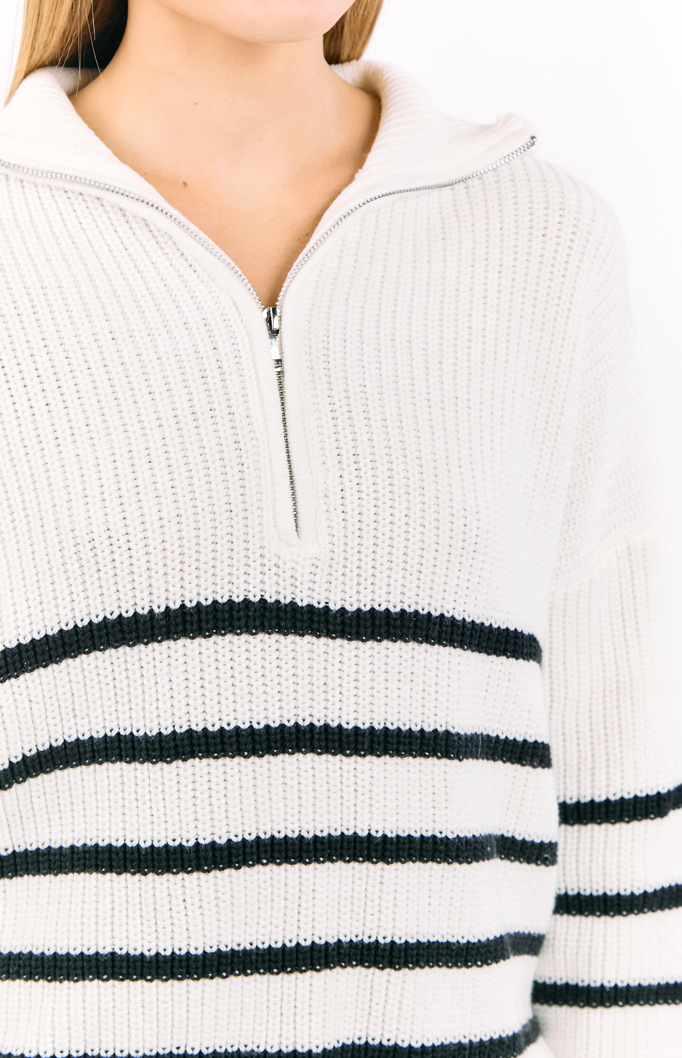 Copenhagen Cream Stripe Quarter Zip Knit Jumper - Image 7