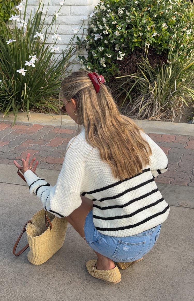 Copenhagen Cream Stripe Quarter Zip Knit Jumper - Image 9
