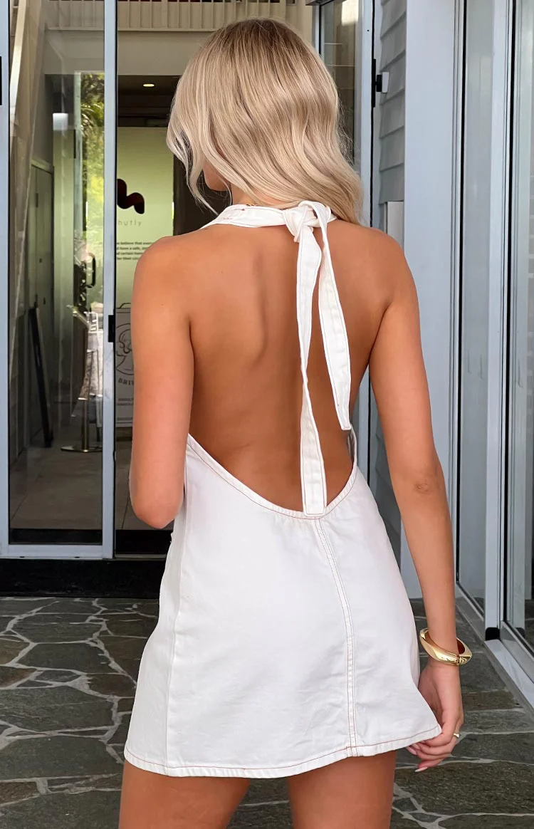 Corbin White Denim Halter Neck Mini Dress - Image 13