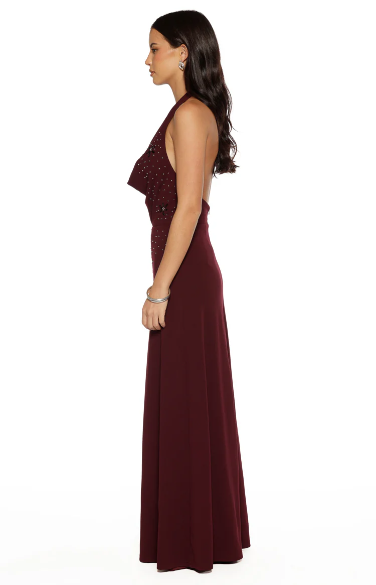 Corey Burgundy Beaded Crepe Maxi Dress - Image 3