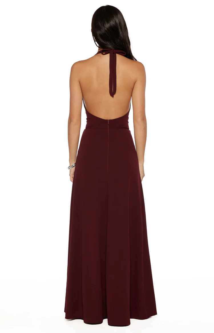 Corey Burgundy Beaded Crepe Maxi Dress - Image 4