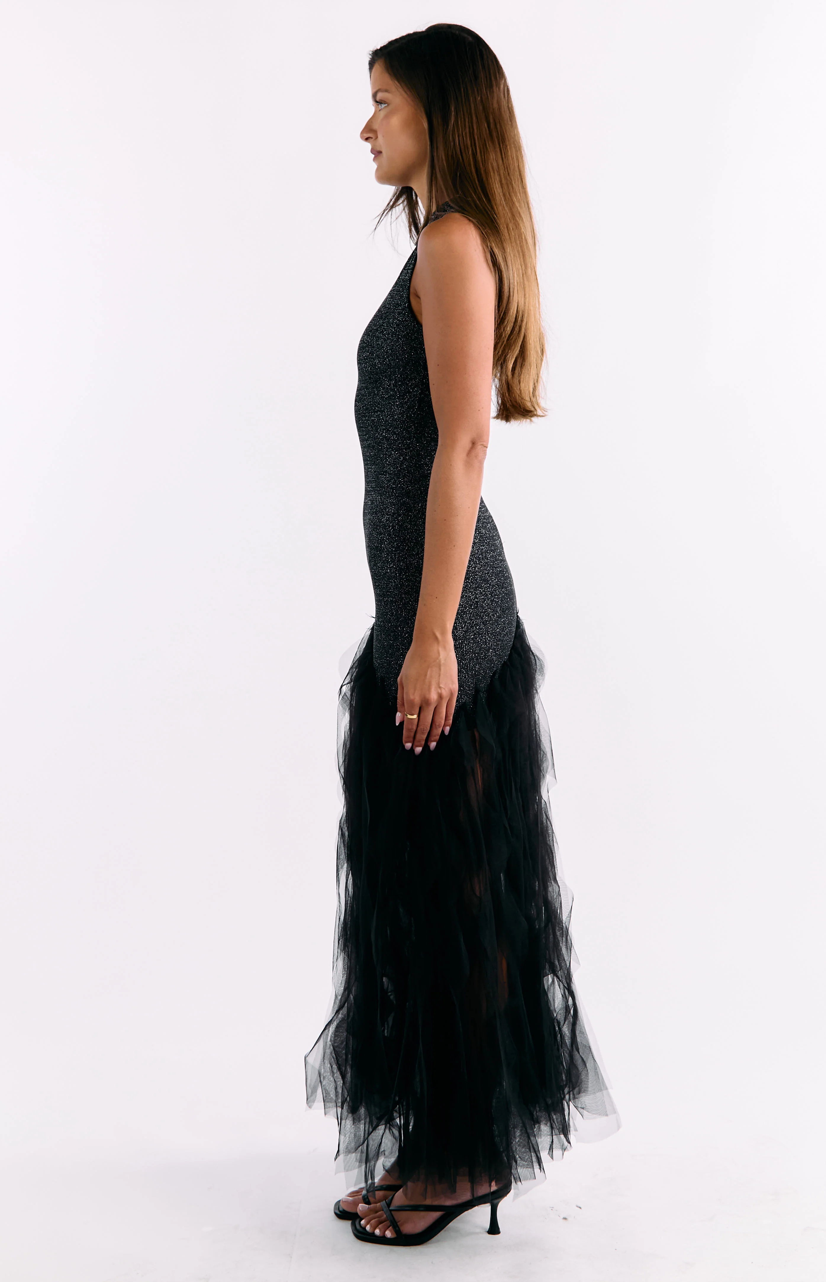 Courtni Black Sequin Ruffle Maxi Dress - Image 3